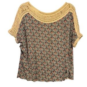 Free People Crochet Yoke Short Sleeve Top